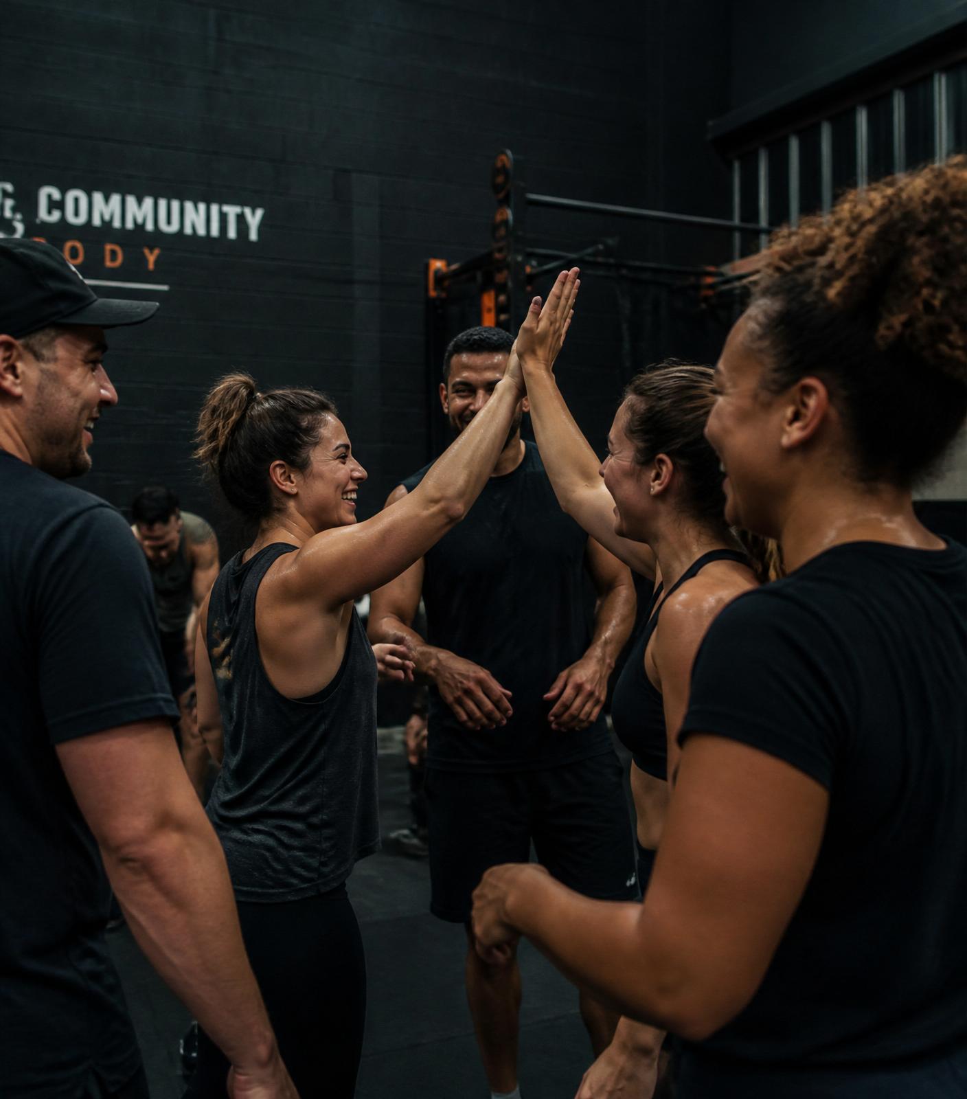 Community high-fives after a group workout